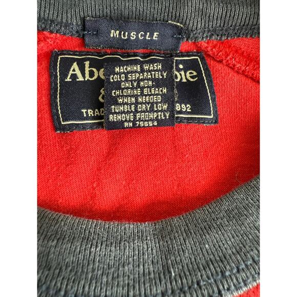 Vintage Abercrombie & Fitch Shirt Men's Medium‎ Red Blue Muscle Bear Trap Lounge - Picture 8 of 12